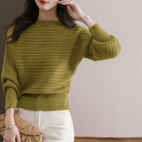 Autumn And Winter Boat Collar Loose-fitting Batwing Sleeve Shirt Knitted Top