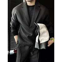 Men's Solid Color And V-neck Side Double Zipper Design Suit Lightly Mature Two-piece Set