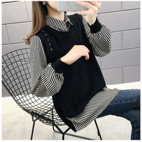 Fake Two-piece Women's Long-sleeved Shirt Collar Knitted Sweater