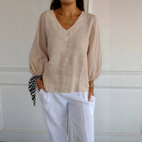 Womens Solid-Color V-Neck Long-Sleeve T-Shirt