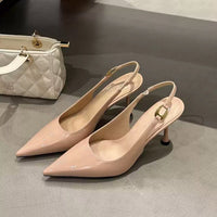 Women's Slingback Sandals, Niche Pointed Toe Low Cut Kitten Heels, Elegant Korean Style Retro Fashion High Heel Pumps For Spring