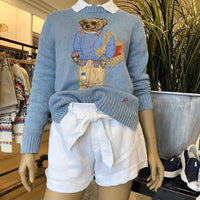 Autumn And Winter New Bear Embroidery Cotton Blended Sweater Women's All-match Fashion Tops