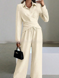 Women's Elegant Shirt Top And Wide-Leg Pants Two-Piece Set