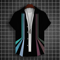 Simple Men's 3D Striped Stitching Printing Top