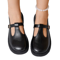 Round-toe Leather Belt Buckle Shoes