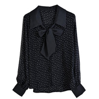 Bow Chiffon Shirt Letter Printed Loose Top