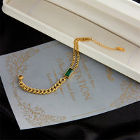 Fashionable Niche Retro Metal Square Green Diamond Versatile Bracelet