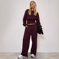 Women's Casual Sporty Long-Sleeve Drawstring Wide-Leg Pants Set