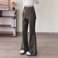 Womens Retro High Waisted Casual Loose Fake Two Piece Flared Cargo Pants