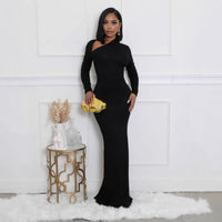 Womens Solid-Color Long-Sleeve Slim-Fit Dress