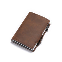 Retro Style Horse Leather Aluminum Alloy Side Push Test Card Holder Wallet