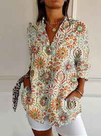 Women's Summer European And American Seven-sleeve Floral Pattern Printed 3D Shirt
