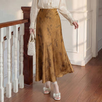 Rose Printed Satin A-line Skirt
