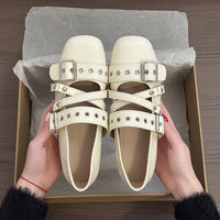 French Style Silver Mary Jane Single Shoe Women's 2026 Spring New Ballet Style German Training Shoes Square Toe Small Leather Shoes