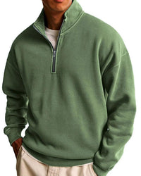 Simple Loose Long Sleeve Men's Zipper Solid Color Stand Collar Sweatshirt