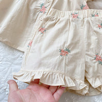 Baby's Embroidered Children's Flounced Sleeve Vest Shorts Two-piece Set