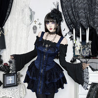 Dark-style Jacquard Lace Square-neck Dress