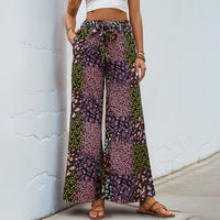 Lace-up Printed Elegant High-waisted Wide-leg Pants Women