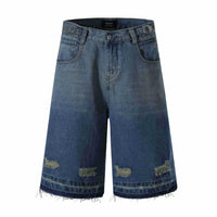 Men's Retro Washed Ripped Straight Denim Shorts