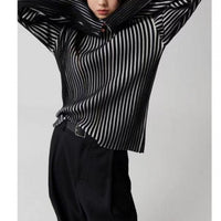 Long Sleeve Sweater Black And White Contrast Color Texture Half Turtleneck Sweater