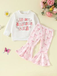 Letter Print Sweatshirt Bell-bottom Pants Suit