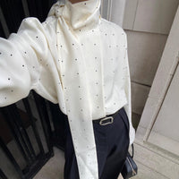 Ribbon Polka-dot Loose-fitting Commuter Long Sleeve Top