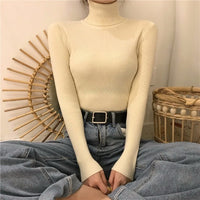 Slim-fit Solid-color Pullover Form-fitting Turtleneck Sweater