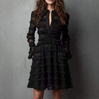 Womens Fashionable Casual Textured Long-Sleeve Dress