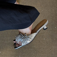 French-style Luxurious Shimmering Slippers With A Square Toe For A Sophisticated Vibe