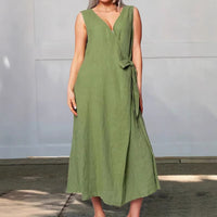 Womens Sleeveless Maxi Dress With V-Neck Side Ties