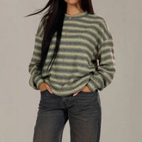 Casual Elegant Round Neck Striped Pullover Knitted Sweater