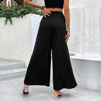 Black Wide-leg Split Pants For Women Loose-fitting For Summer