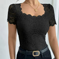 SpringSummer New Womens Solid-Colored Lace Slim-Fit Short-Sleeve T-Shirt Top For Women