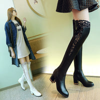Fashion Lace Hollow Thick Heel Over-the-knee Boots