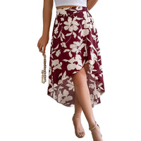 Elegant Flower Ruffled Mid-length Asymmetrical Skirt Women's Wear