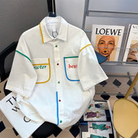 Contrast Color Pocket Loose Shirt Men And Women