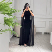 Womens Fashion Velvet Sheath Dress With Cape Sleeves