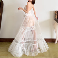 Womens Lace Jacquard Patchwork Long Halter Dress