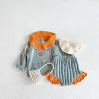 Infant Girl Knit Suit Embroidered Lotus Leaf Collar