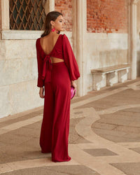 Fashion Lantern Sleeve Square Neck Wide Leg Jumpsuit