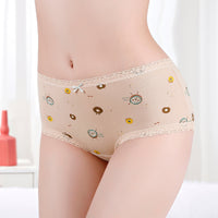 Women's Cotton Underwear Mid-waist Printed Menstrual Period Side Leakage Prevention Underwear