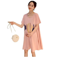 Pregnant Womens Short-Sleeve Thin Loose-Fitting Midi Dress