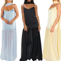 Solid-color Chiffon And Satin Patchwork Slip Dress