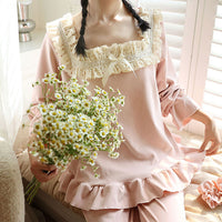 Thickened Sweet Princess Pajama Set Warm Loungewear For Home