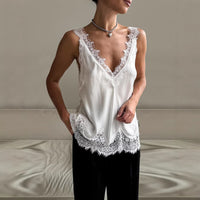 Lace-trimmed Sleeveless T-shirt A Stylish Top For Women