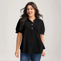 Versatile Pure Cotton Ruffle-trimmed Puff-sleeve Shirt