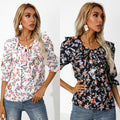 V-neck Printed Half-sleeve Shirt