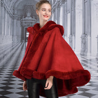 Double-layer Hooded Cloak New Style Rex Rabbit Fur Collar Fashion Shawl