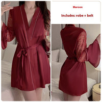 Plus Chest Pad Slim Fit Slip Nightdress Belt Outerwear Gown