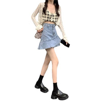 American-style Vintage Distressed High-waisted Jeans